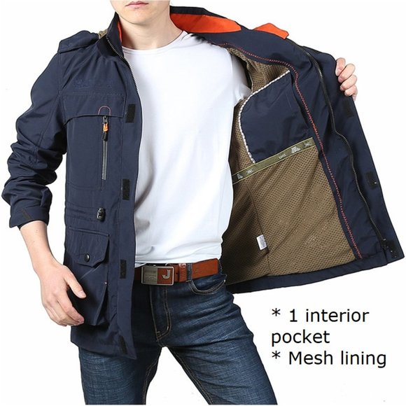 Military Jacket Men's Army Jacket Khaki Army Jacket removable hoodie Outdoors - Picture 5 of 8